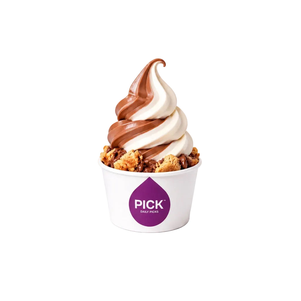 Warm pick chocolate cookies w bueno/vanilla soft-serve